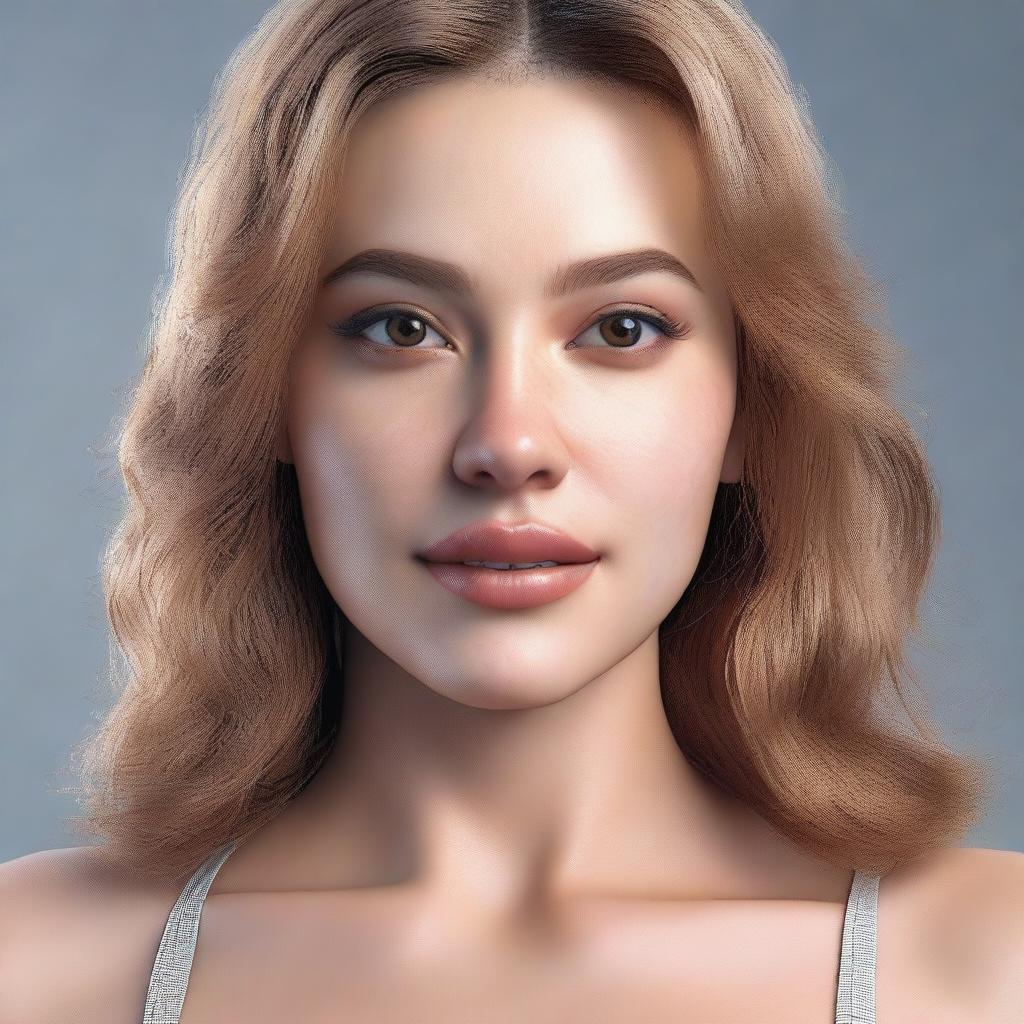 An ultra-realistic 3D render of a stunning young woman