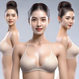 This is an ultra-realistic 3D render of an attractive young woman