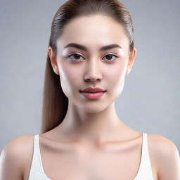 This is an ultra-realistic 3D render of an attractive young woman