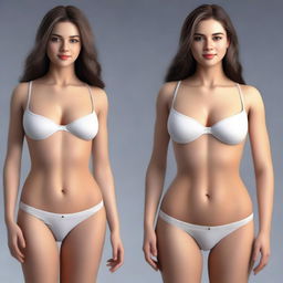 An ultra-realistic 3D render showcasing a beautiful young woman with a perfect face and a well-proportioned figure