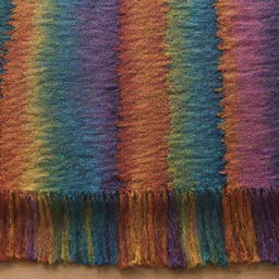 A partially woven rug, the rest of the weave appearing like liquid colors melting together