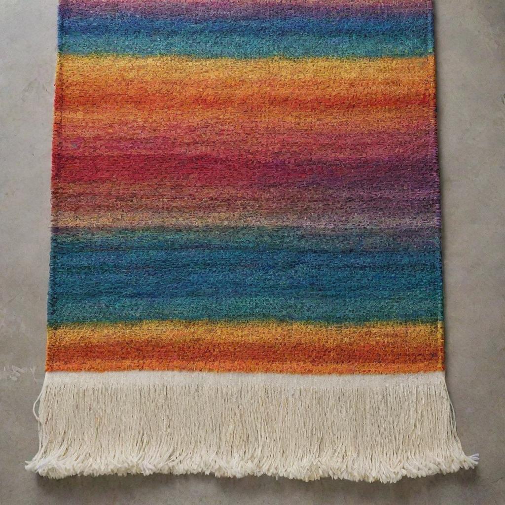 A partially woven rug, the rest of the weave appearing like liquid colors melting together