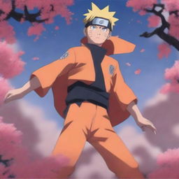 The image features Naruto Uzumaki in the center, his fiery determination highlighted by his intense gaze and confident stance