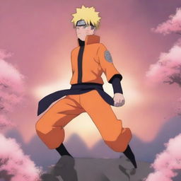 The image features Naruto Uzumaki in the center, his fiery determination highlighted by his intense gaze and confident stance