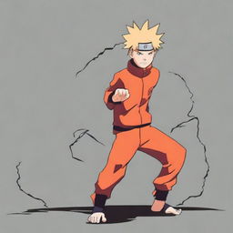 The image presents Naruto Uzumaki taking center stage in a dynamic pose