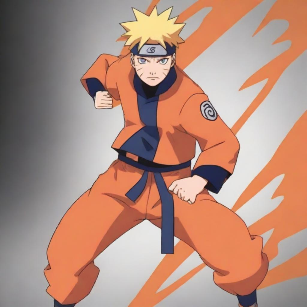 The image presents Naruto Uzumaki taking center stage in a dynamic pose