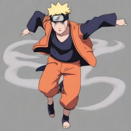 The image presents Naruto Uzumaki taking center stage in a dynamic pose