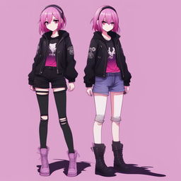 A full-body profile of the anime-style emo girl