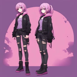 A full-body profile of the anime-style emo girl