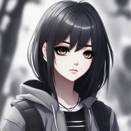 This high-definition digital art image features a detailed anime-style character of an emo girl