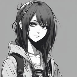 This high-definition digital art image features a detailed anime-style character of an emo girl