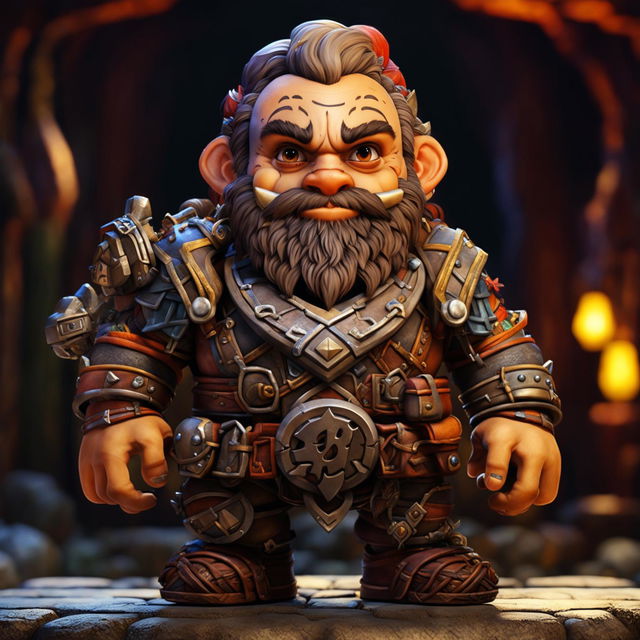 This is a high definition digital art of a cute dwarf character from a video game