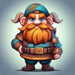 An ultra high-definition digital art of a cute dwarf character from a video game, richly detailed with vibrant colors and intricate designs