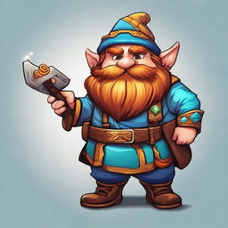 An ultra high-definition digital art of a cute dwarf character from a video game, richly detailed with vibrant colors and intricate designs