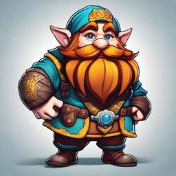 An ultra high-definition digital art of a cute dwarf character from a video game, richly detailed with vibrant colors and intricate designs