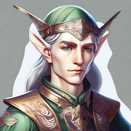 A striking digital art image of a noble elf character from a video game