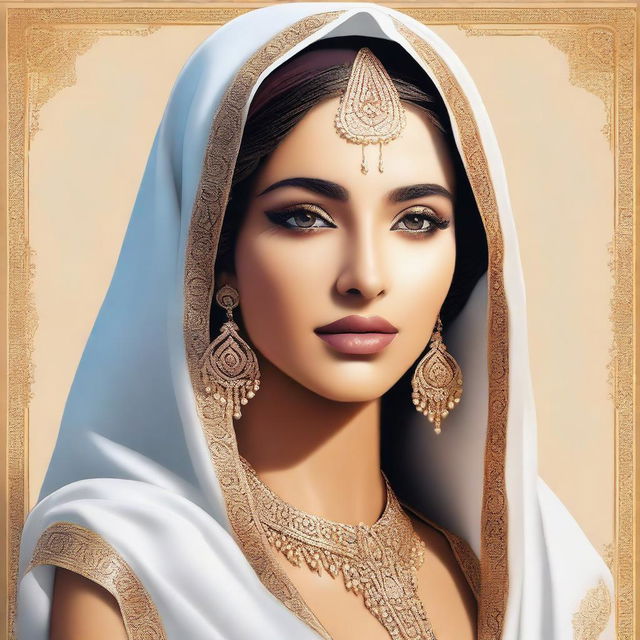 A digital art piece in high quality, showcasing an attractive Arabian woman