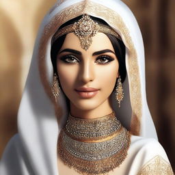 A digital art piece in high quality, showcasing an attractive Arabian woman