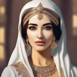 A digital art piece in high quality, showcasing an attractive Arabian woman