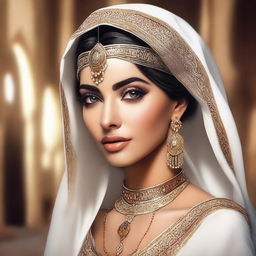 A digital art piece in high quality, showcasing an attractive Arabian woman