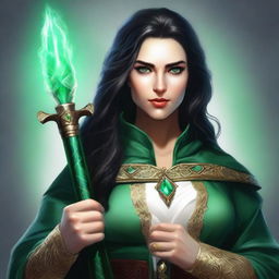 A high-quality digital art image showcasing a human female cleric