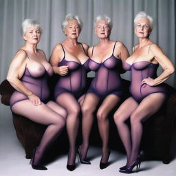 This ultra-realistic photograph captures three slender 60-year-old women in a moment of sheer pleasure