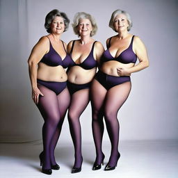 This ultra-realistic photograph captures three slender 60-year-old women in a moment of sheer pleasure