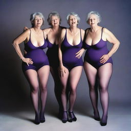 An ultra-realistic photograph depicts three slender women in their 60s, embracing in a moment of shared pleasure