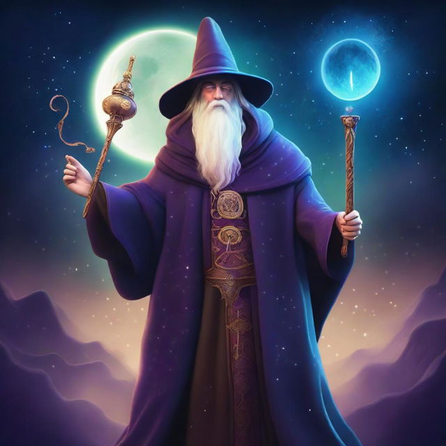 An image of a wizard, depicted in a digital art style