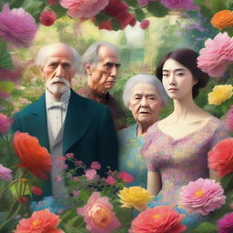 This high-quality digital art portrays a vibrant garden teeming with a variety of flowers