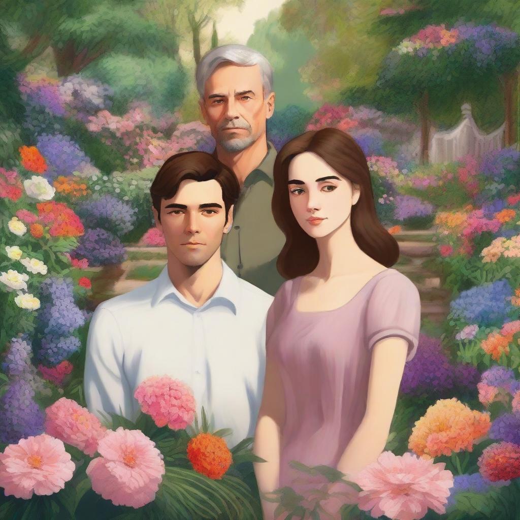 This is a high-quality digital painting showcasing a lush garden filled with an array of flowers