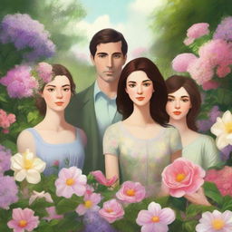 This is a high-quality digital painting showcasing a lush garden filled with an array of flowers