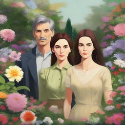 This is a high-quality digital painting showcasing a lush garden filled with an array of flowers