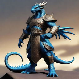 An image of a majestic bronze blue Dragonborn standing tall