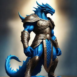 An image of a majestic bronze blue Dragonborn standing tall