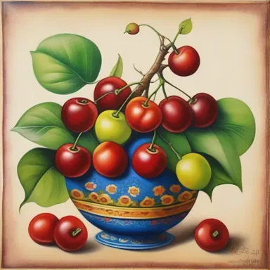 The painting depicted a beautiful bouquet of Indian cherries, adding vibrancy and color to the artwork.