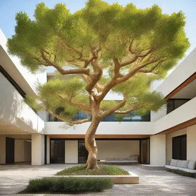 The architects incorporated a large golden fig tree into the center courtyard of the building, creating a stunning natural element that enhances the overall design.