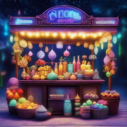 This is a high-quality digital art image of a magic market stall