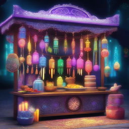 This is a high-quality digital art image of a magic market stall