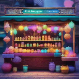 This is a high-quality digital art image of a magic market stall