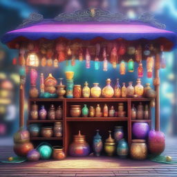 This is a high-quality digital art image of a magic market stall