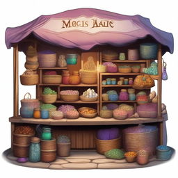 This is a high-quality digital art image of a magic market stall from the world of Dungeons and Dragons