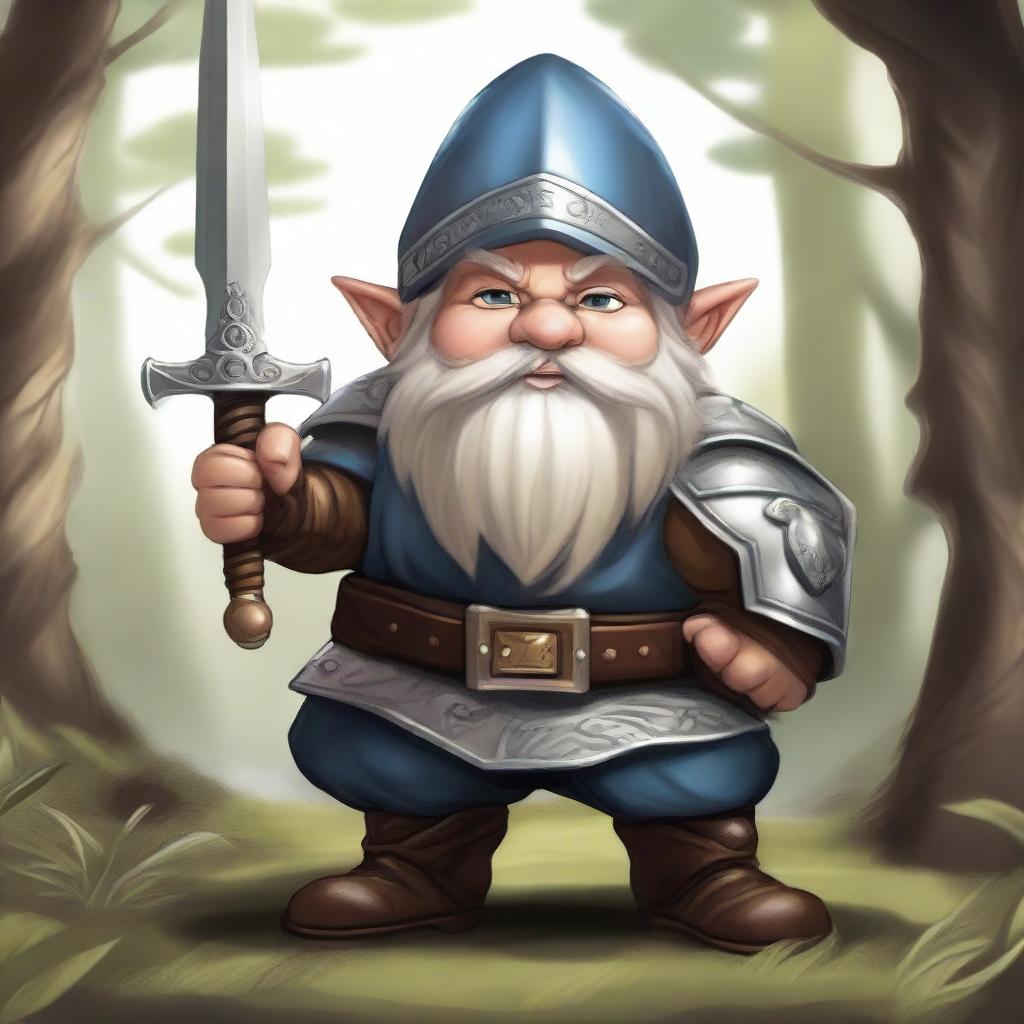 A high-quality digital art image portraying a gnome fighter in a fantasy setting