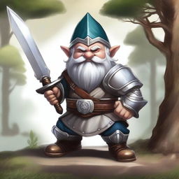 A high-quality digital art image portraying a gnome fighter in a fantasy setting