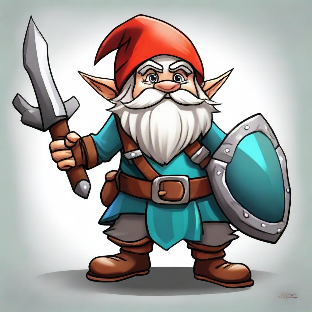 This is a high-quality, vividly colored digital art image that portrays a gnome fighter from the universe of Dungeons and Dragons