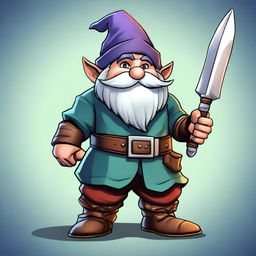 This is a high-quality, vividly colored digital art image that portrays a gnome fighter from the universe of Dungeons and Dragons