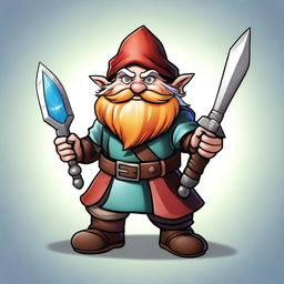 This is a high-quality, vividly colored digital art image that portrays a gnome fighter from the universe of Dungeons and Dragons