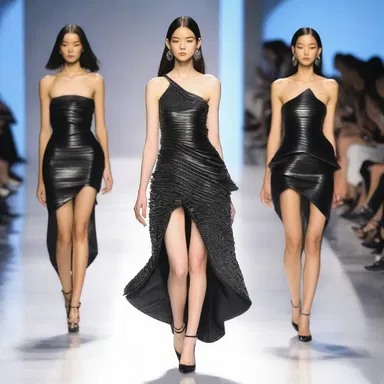 The designer showcased a collection inspired by transportation, incorporating elements such as airplane wing-shaped dresses and car tire patterned accessories.