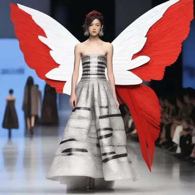The designer showcased a collection inspired by transportation, incorporating elements such as airplane wing-shaped dresses and car tire patterned accessories.