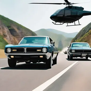 The action-packed movie showcased thrilling car chases and helicopter transportation scenes.